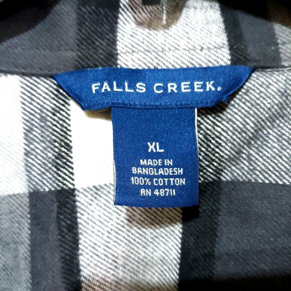 Falls Creek Men Black White Plaid Button-Up Shirt Size XL Flannel 100% Cotton - Picture 5 of 5
